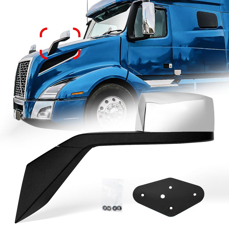 High Soar Hood Mirror Assembly for Volvo VNL(2004-2014),Truck Hood Mirror with Arm Replacement for Volvo VNL Left Driver Side (Chrome) - Image 1